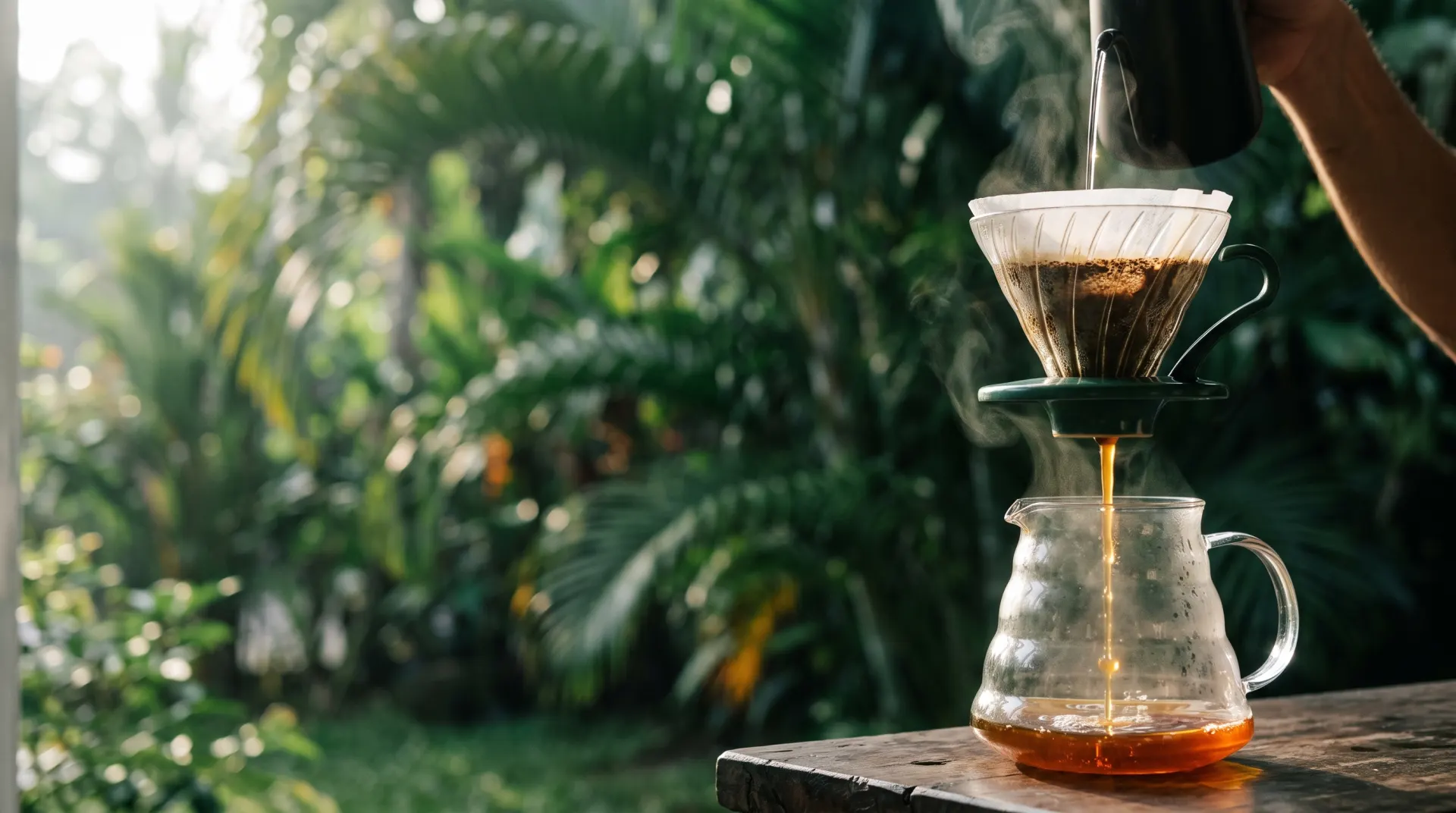 Amber Rise als Pour-over im tropischen Morgenlicht